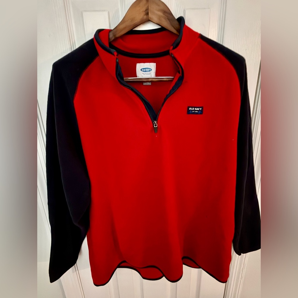 Old Navy Red Fleece Pullover with Navy Trim